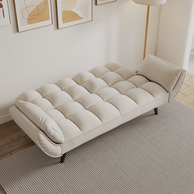 Merax Adjustable Sofa Bed with Clustered Cushions & Even Stitching Converts to Bed for Overnight Guests image number 4