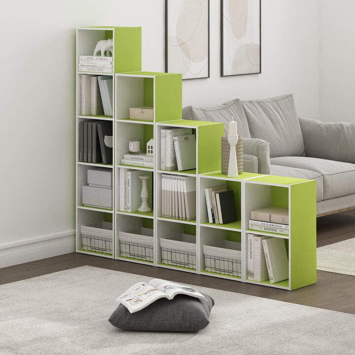 Furinno Luder Bookcase / Book / Storage, 5-Tier Cube, Green/White