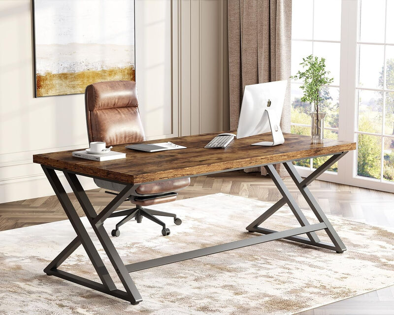 Top True Wood Computer Desk, Modern Writing Desk with Metal Legs for Home Office image number 3