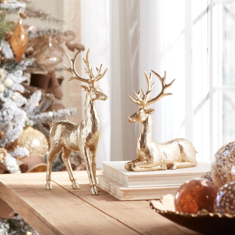 Set of 4 Holiday Deer Figurines for Christmas Tabletop or Mantel Display