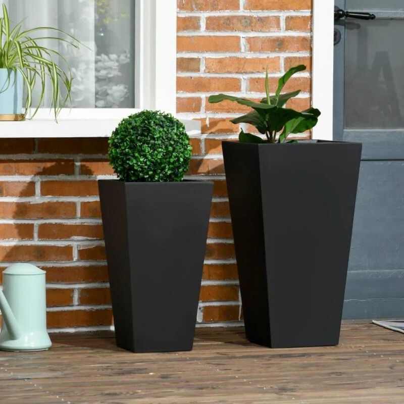 Hivvago Set of 2 Modern Lightweight Black Outdoor Patio Flower Pot Tall Planter Box