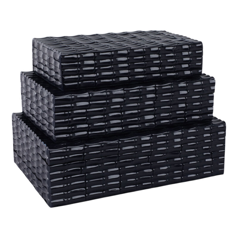 S/3 Faux Bamboo Boxes, Navy image number 5