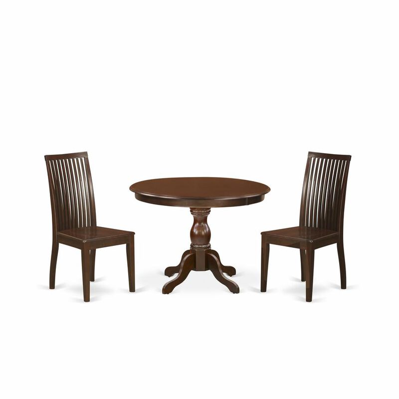 East West Furniture HBIP3-MAH-W 3 Piece Dining Set - Mahogany Small Dining Table and 2 Mahogany Wood Dining Chairs with Slatted Back - Mahogany Finish