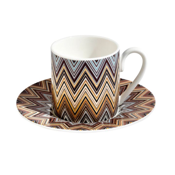Coffee Cup & Saucer ZIG ZAG JARRIS 148 Set of 2, cup diam. 2.36", H 2.4", saucer diam. 4.72"