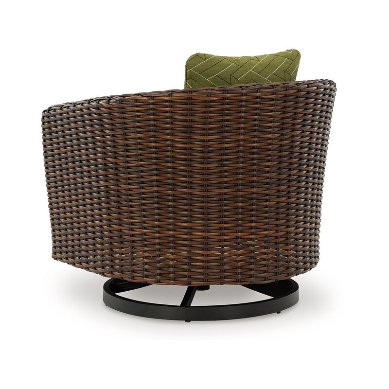 Izon Outdoor Swivel Lounge Chair, Green Polyester, Brown Black Woven - Benzara
