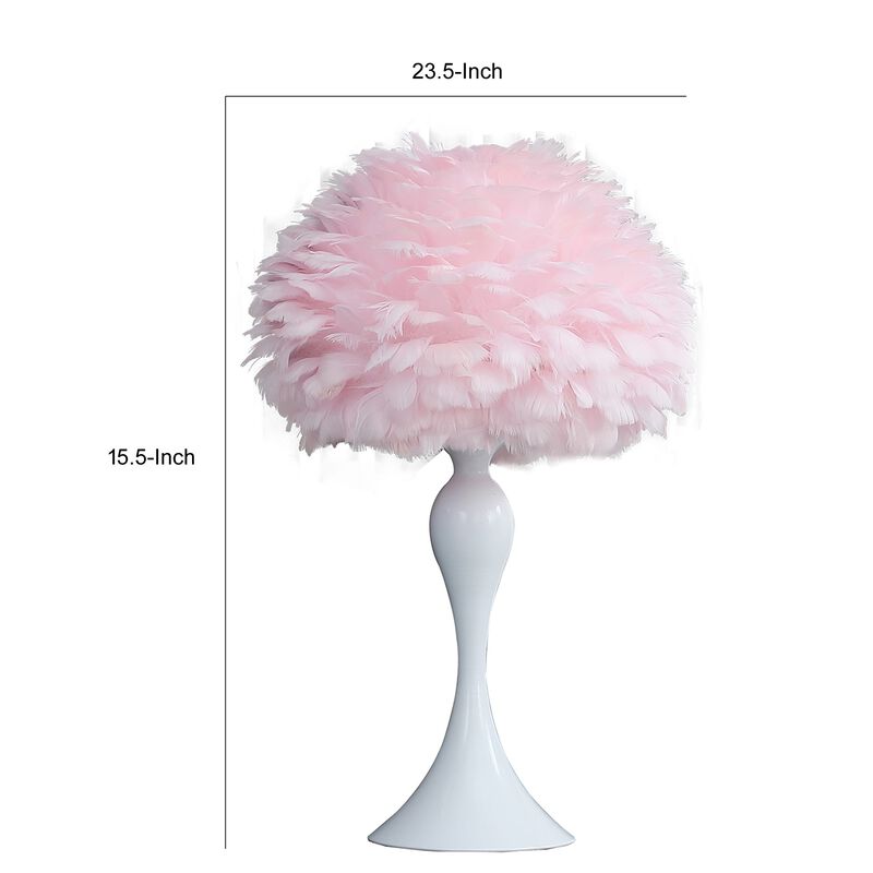 Lily 24 Inch Metal Glam Feather Table Lamp, Candlestick, 40W, Pink, Red-Benzara
