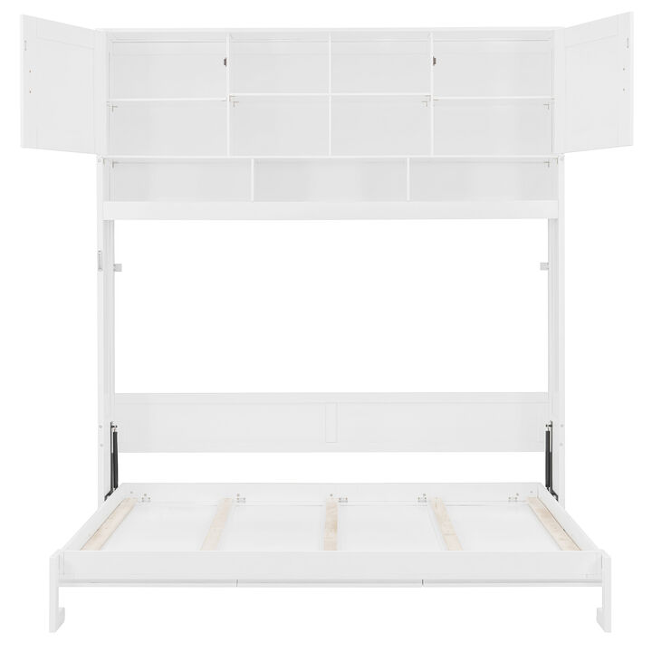 Whisen Queen Size Wall Murphy Bed with Ample Storage Space and Diamond Stripes