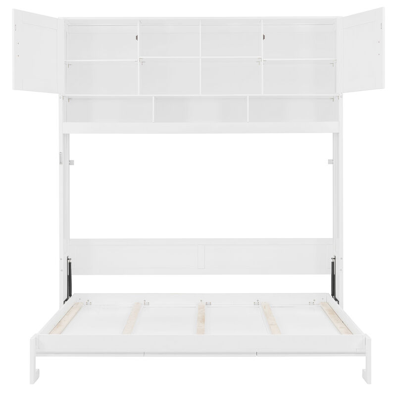 Whisen Queen Size Wall Murphy Bed with Ample Storage Space and Diamond Stripes