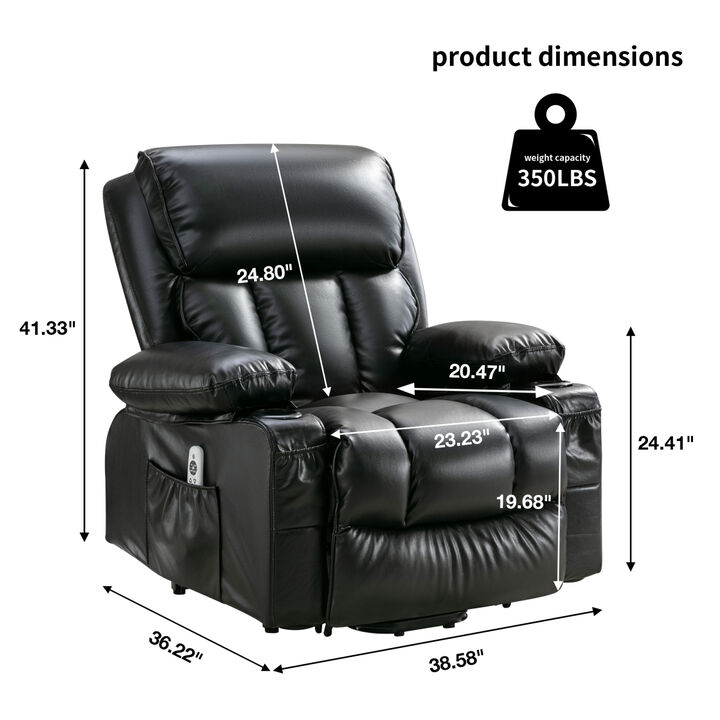 Power Lift Recliner Chair Recliners for Elderly with Heat and Massage Recliner Chair for Living Room with Infinite Position and Side Pocket, USB Charge .BLACK