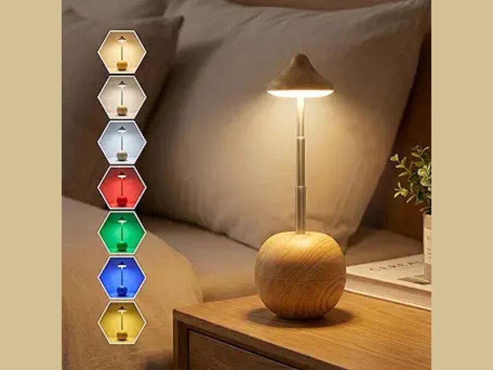 Rechargeable Cordless Table Lamp with 7 Colors Dimming and Adjustable Height