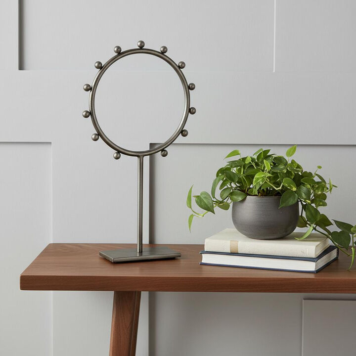 HomeRoots 15" Gray Metal Circle Tabletop Sculpture