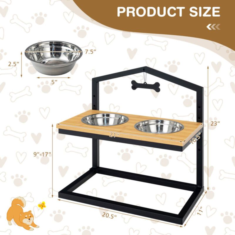 Elevated Pet Feeder with 2 Detachable Stainless Steel Bowl