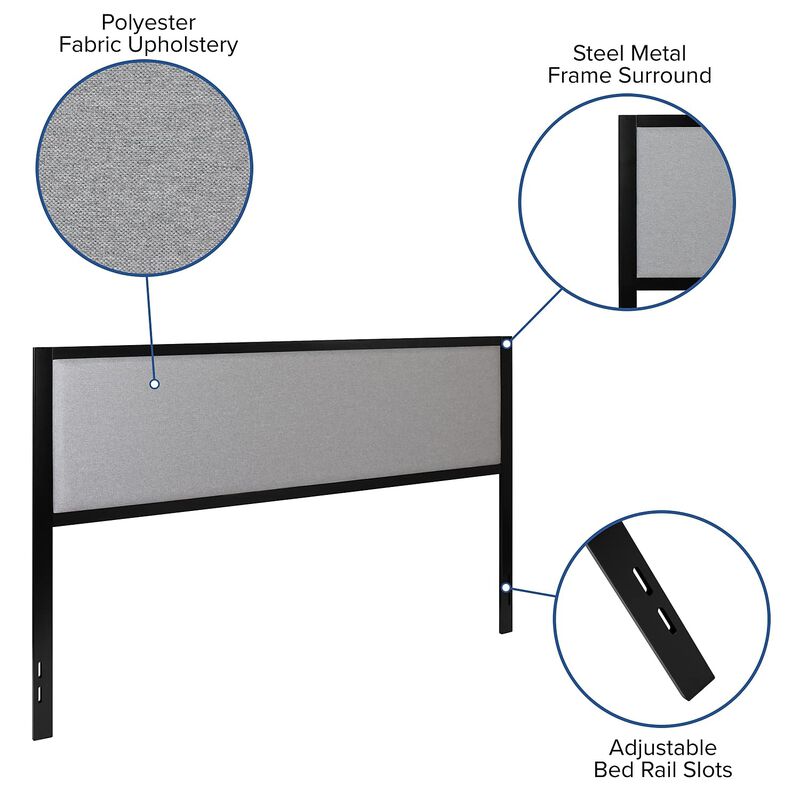 Flash Furniture Melbourne Metal Upholstered King Size Headboard in Light Gray Fabric image number 2