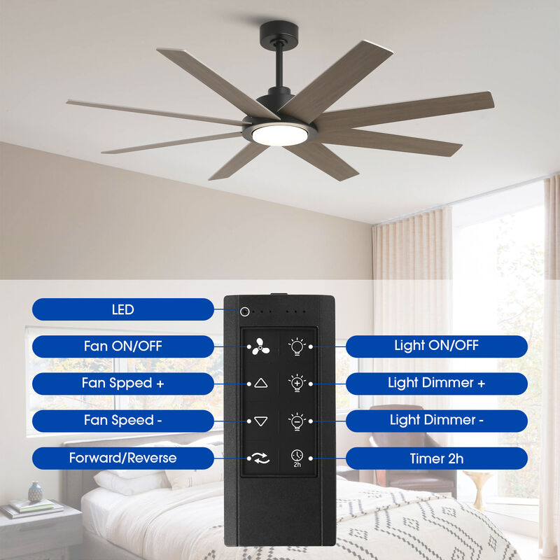 60 in. Matte Black Windmill Integrated LED Dimmable Ceiling Fan with Light and Remote