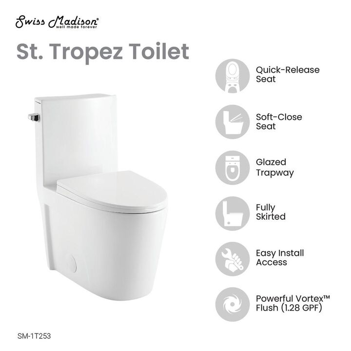 Swiss Madison St. Tropez One-Piece Elongated Toilet Side Flush 1.28 gpf.