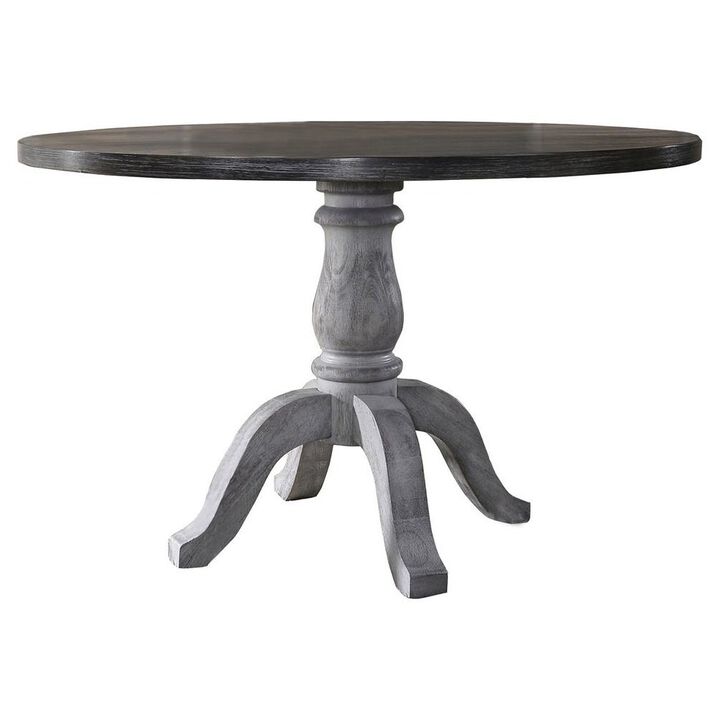 Best Master Farmhouse Style Wood Round Dining Table in Weathered Gray
