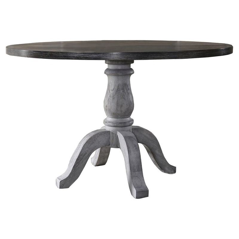 Best Master Farmhouse Style Wood Round Dining Table in Weathered Gray