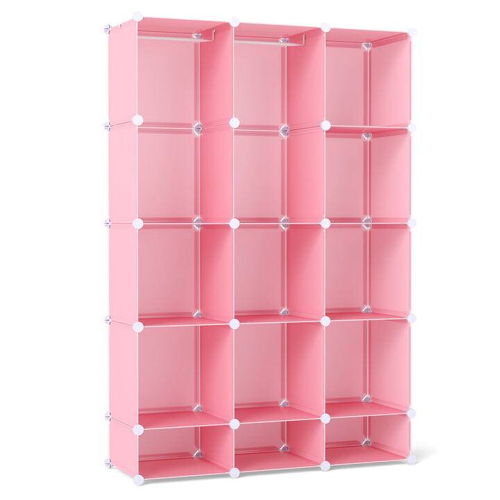 Modular Baby Wardrobe with 13 Cubes, Hanging Rod and Storage Shelves