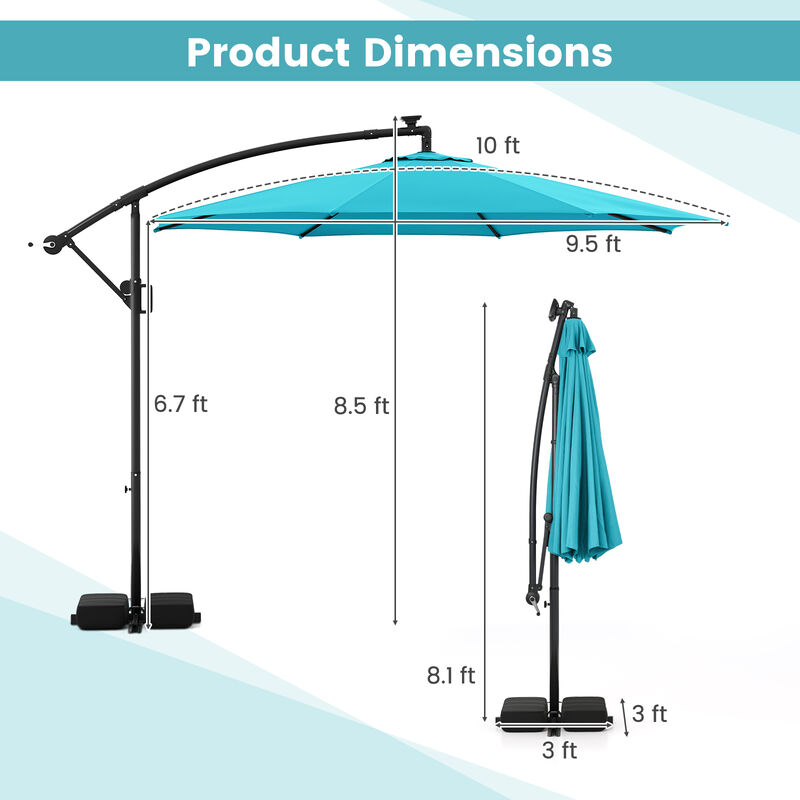 10-Ft Solar Offset Hanging Patio Umbrella with LED Lights and Base image number 2