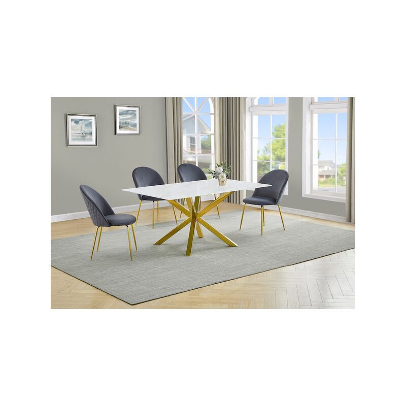 Best Quality Furniture Glass With White Marble Wrap Dining Set And Gray Chairs