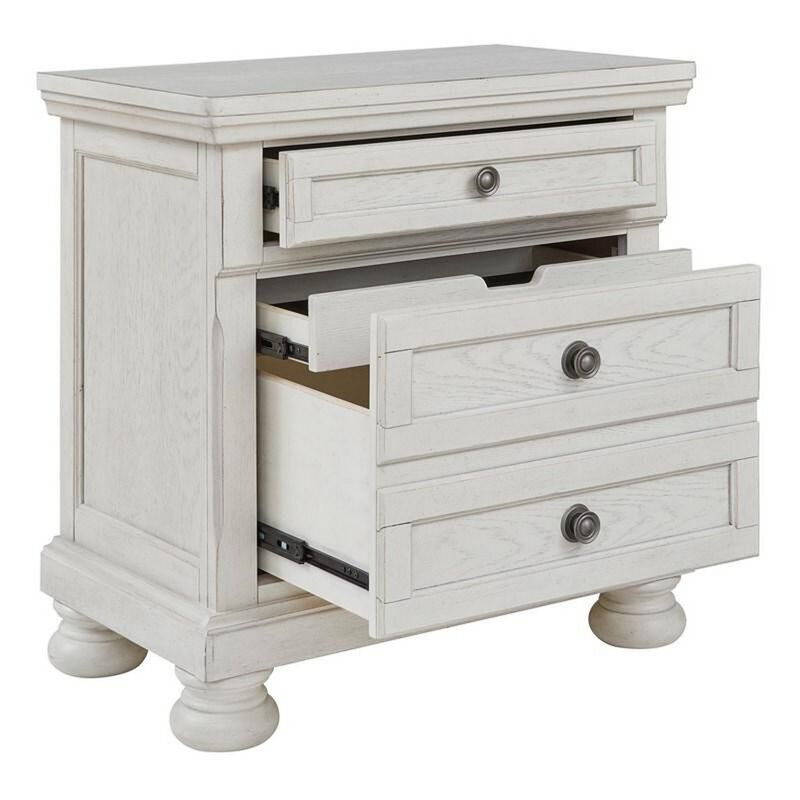 Julia 30 Inch Casual Nightstand, Wood, 2 Drawers, Pull Out Tray, White-Benzara
