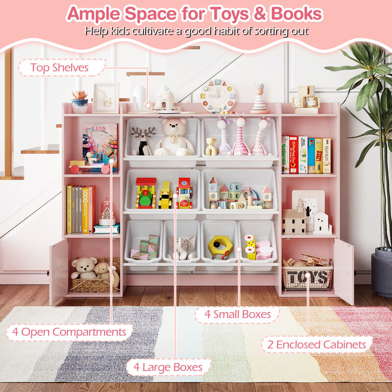 Kids Bookshelf and Toy Organizer with Storage Boxes and Open Shelves image number 5