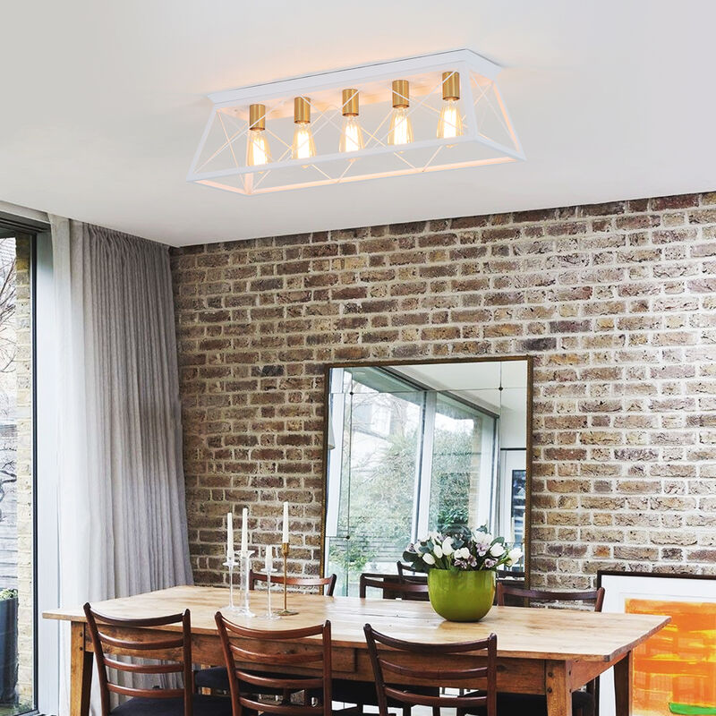 5-Light Flush Mount Lighting Rectangular Farmhouse Caged Low Ceiling Light image number 4