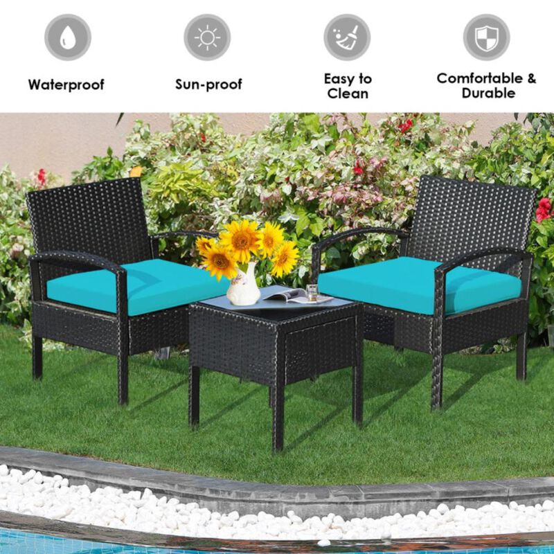 Hivvago Hivvago 3 Pieces Outdoor Rattan Patio Conversation Set with Seat Cushions