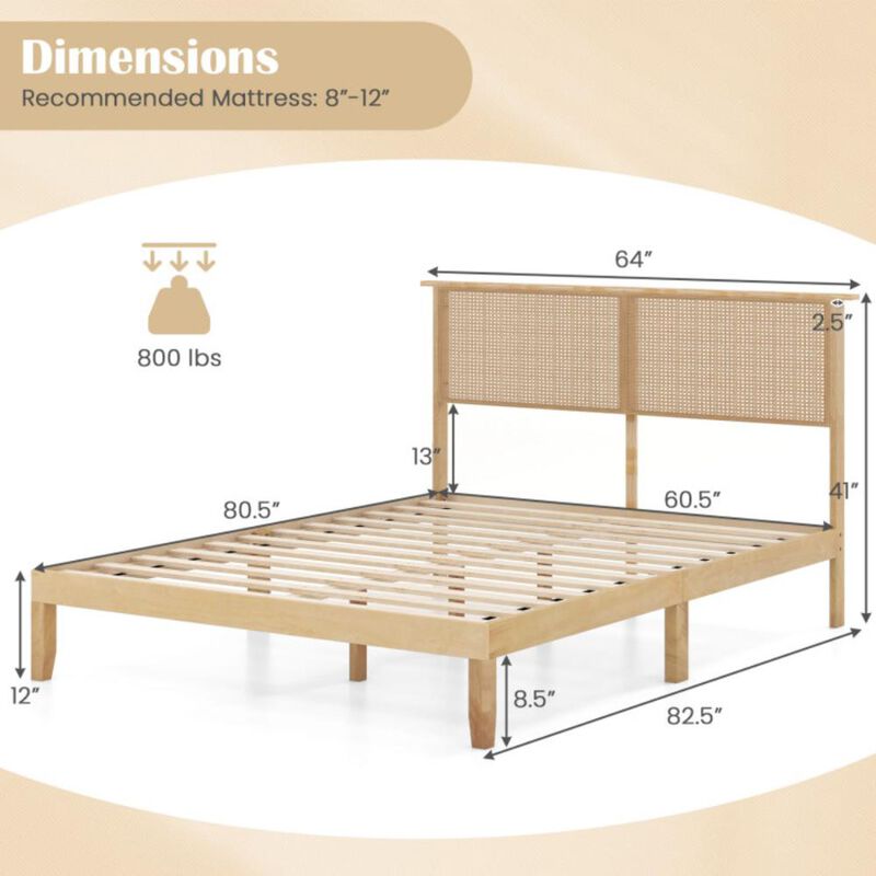 Hivvago Queen Size Bed Frame with Rattan Headboard