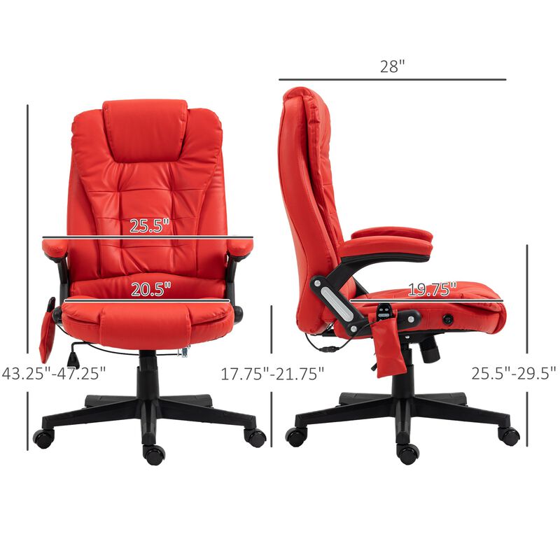 Red Heated Massage Office Chair: Reclining, 6 Vibration Points