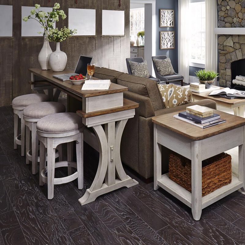 Liberty Furniture Farmhouse Reimagined Console Bar Table in Antique White w/ Chestnut Top image number 7