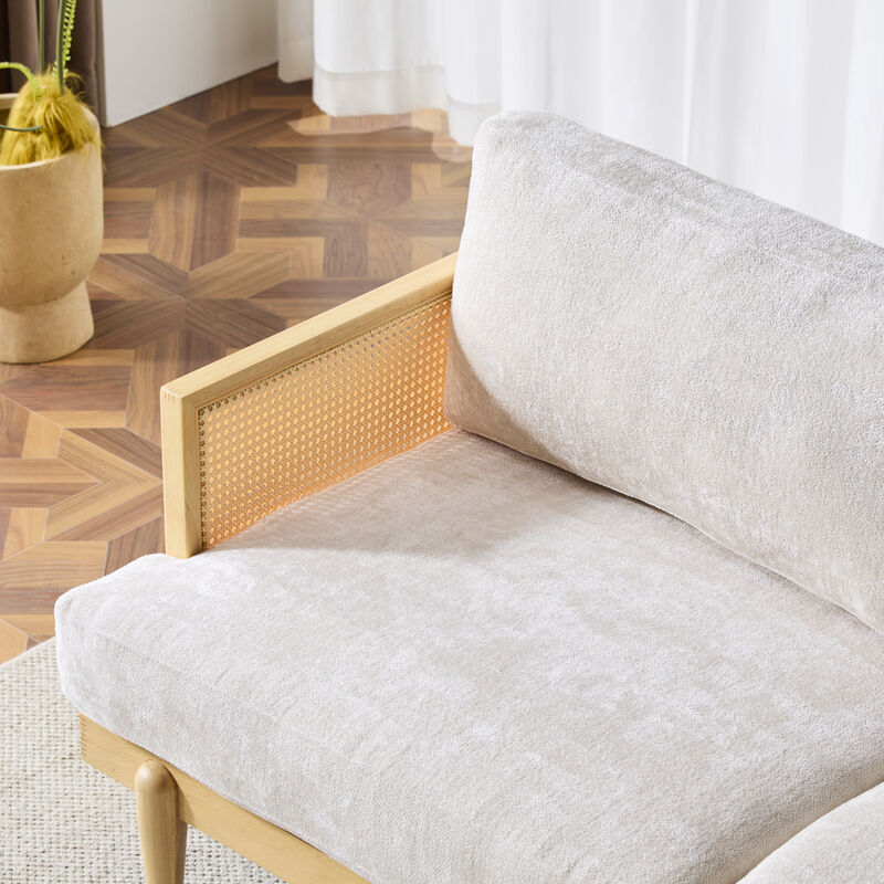 Christopher Knight Home Dorian 72" Rubberwood and Rattan 3-Seater Sofa with Cushion