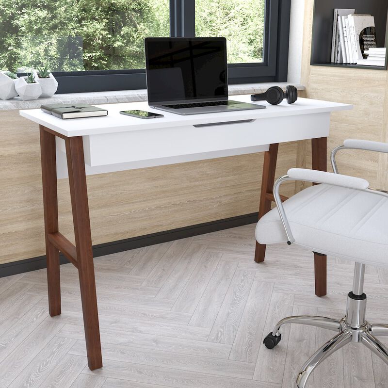 Flash Furniture Table Desk for Writing and Work, White/Walnut image number 8