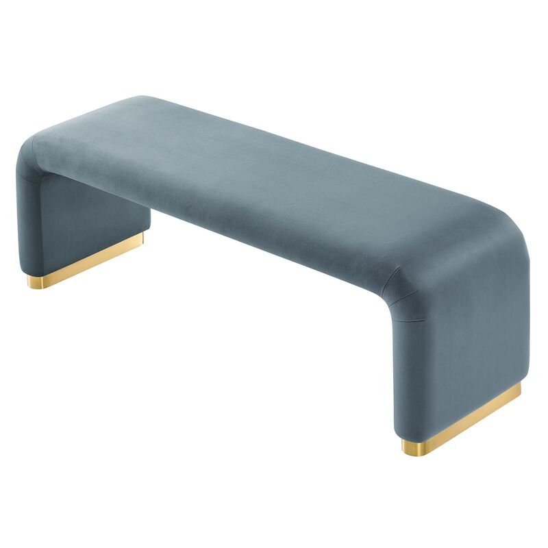 Modway EEI-6734-BRA-CAB Koda Performance Velvet Waterfall Long Bench, Brass Cadet Blue image number 5