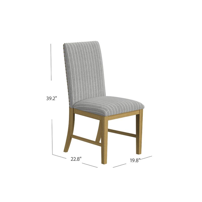Tim Dining Chair Set of 2, Wood Apron Frame, Gray Striped Polyester