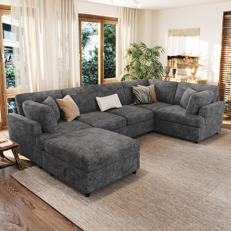 Merax U-Shaped Sectional Sofa with Movable Ottoman image number 2
