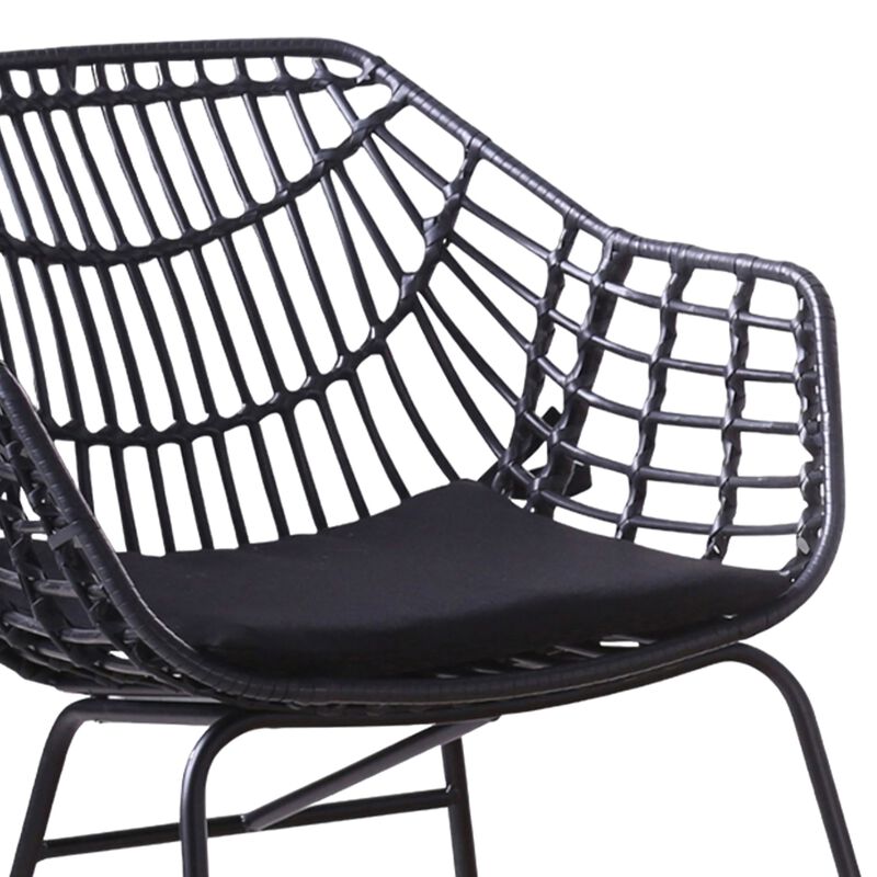 Niya Patio Chair Set of 2, Polyester, Black Steel, Outdoor Rattan Wicker - Benzara