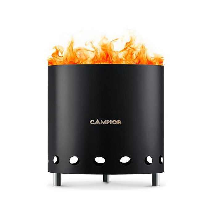 CAMPIOR Wood Burning Fire Pit Stove with Black Exterior - Smokeless Outdoor Stove for Efficient Wood Fires, Camping, and Gatherings, Stainless Steel with Removable Ash Pan, Stand and Carry Bag