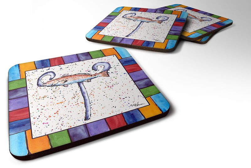 Caroline's Treasures 8443-TFC Beach and Seafood Foam Coasters (Set of 4), 3.5 H x 3.5 W, Multicolor