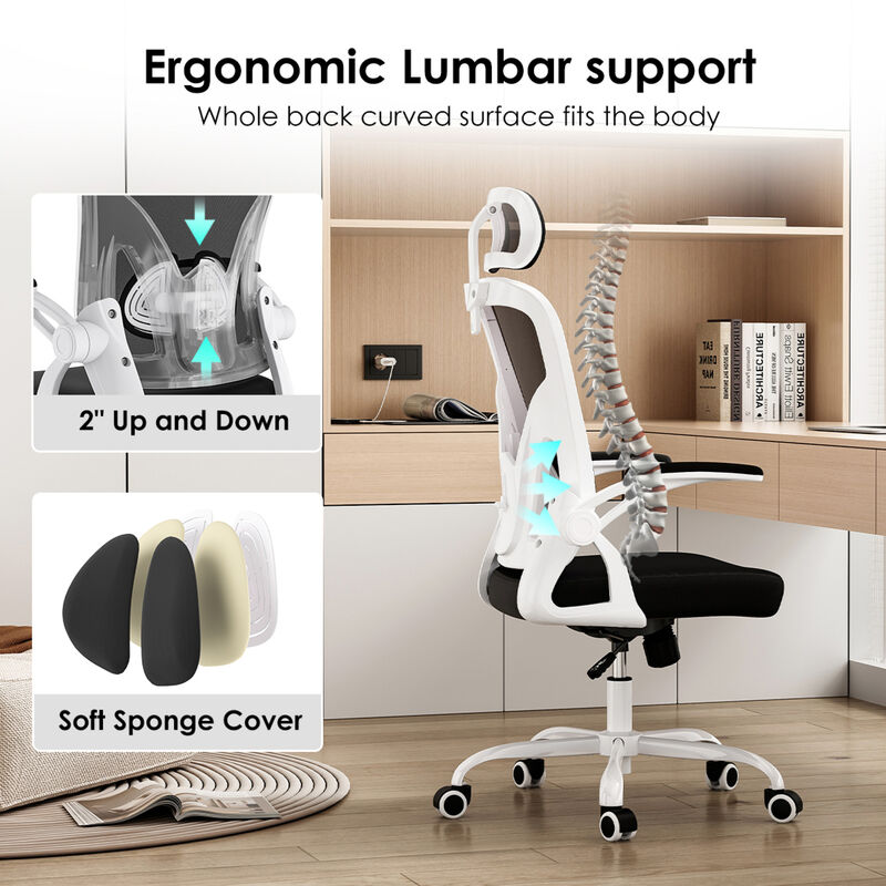 GOODSILO Ergonomic Office Chair with Adjustable Lumbar Support and Flip-Up Armrests image number 7