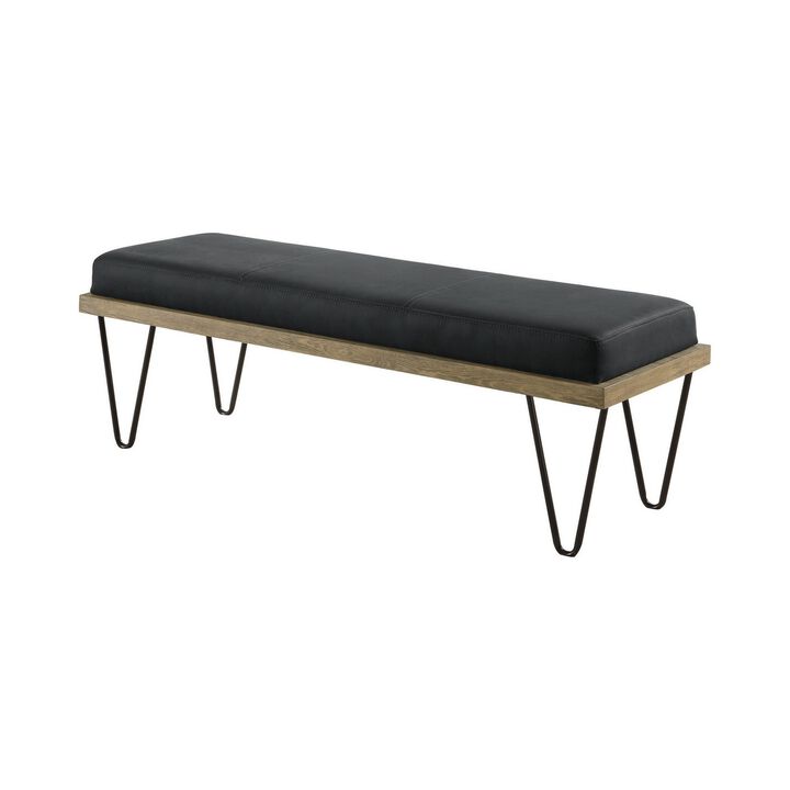 Leatherette Padded Bench with Hairpin Legs, Gray-Benzara
