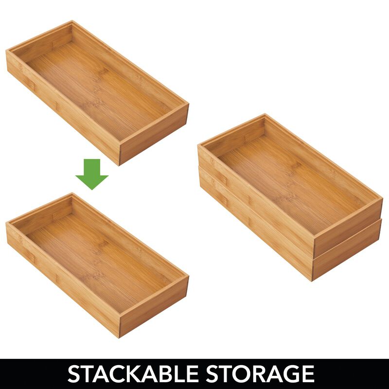 mDesign Stackable 12" Long Wooden Bamboo Drawer Organizer - 2 Pack, Natural Wood image number 6