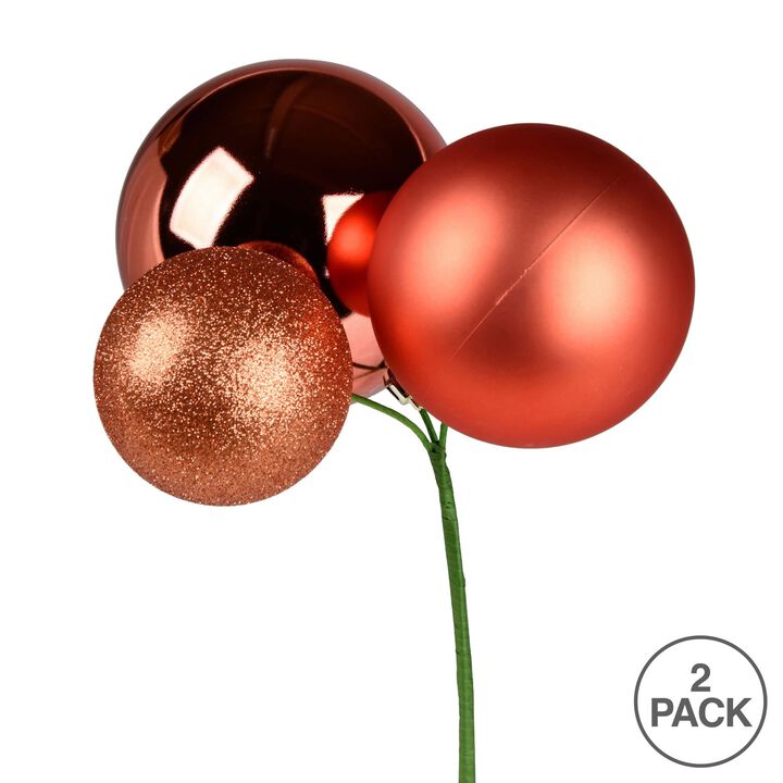 Vickerman 18" Coral Ball Ornament Christmas Pick. There are 2 Picks per Pack.