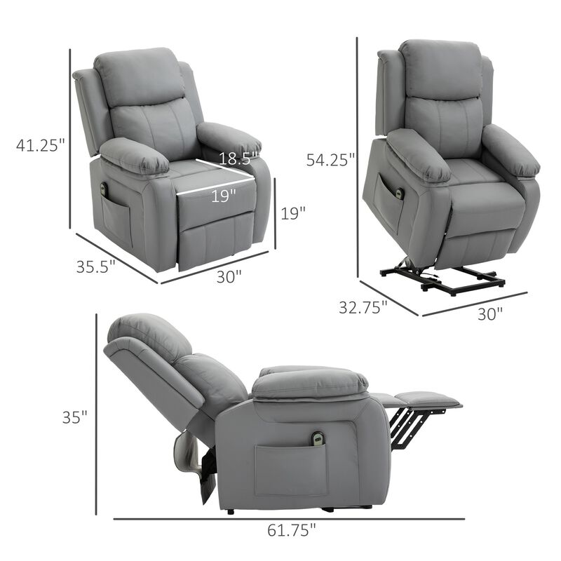Living Room Power Lift Chair, PU Leather Electric Recliner Sofa Chair with Remote Control, Grey
