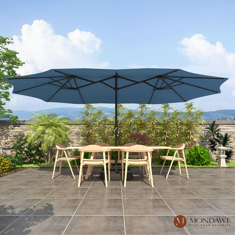 MONDAWE 15ft Rectangular Double-Sided Outdoor Patio Market Umbrella Coffee