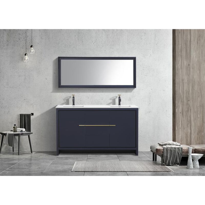 Kubebath 60&Prime; Double Sink Blue  Modern Bathroom Vanity with White Quartz Counter-Top