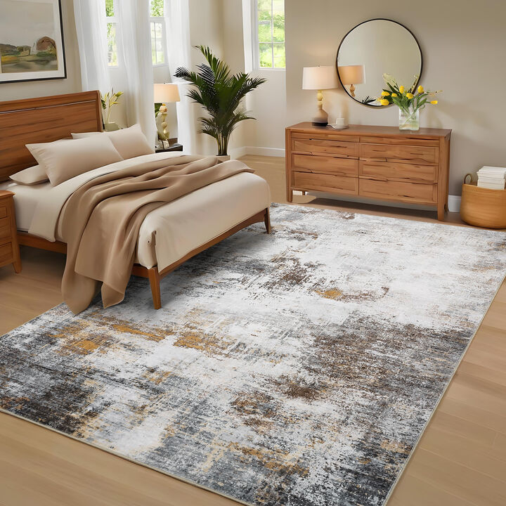 10X13 FT Washable Modern Rug Non Slip Abstract Area Rug Stain Resistant Low Pile Indoor Carpet