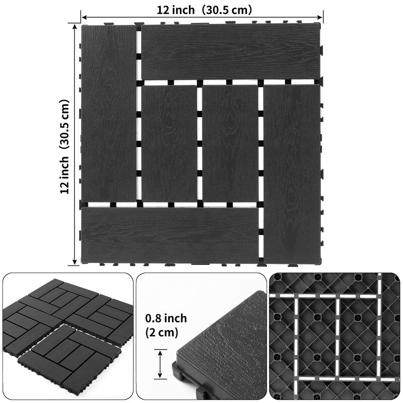 44 Pcs Interlocking Deck Tiles,Plastic Patio Flooring Outdoor Waterproof, All Weather Use for Balcony Porch Backyard Poolside image number 2