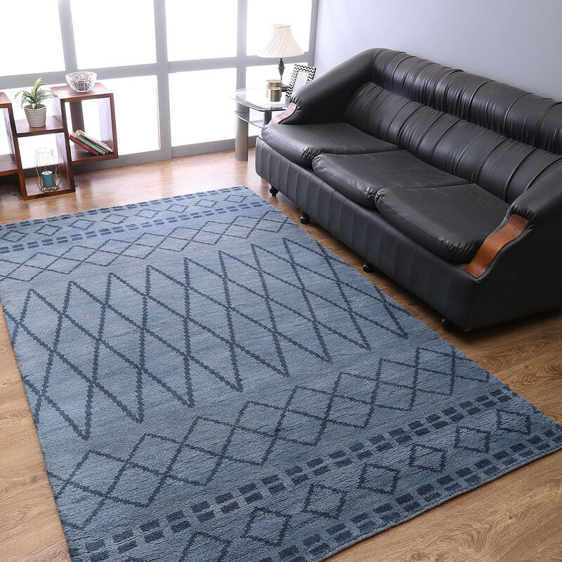 HAND KNOTTED WOOL Geometric AREA RUGS  - Rectangle Shape, Geometric Modern, Medium Pile Handmade Area Rugs for Living Room, Bed Room (N01117) image number 1