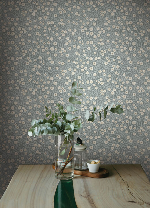 Poppy Trail Light Blue Floral Wallpaper